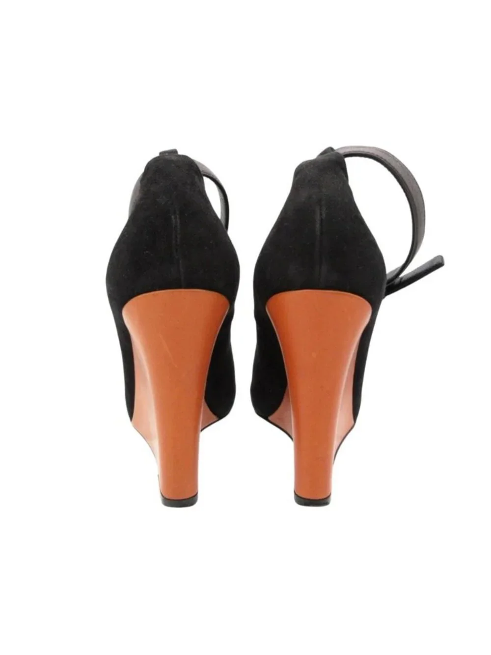 Celine Pumps Phoebe Philo Era by Wedge Sole Almond Toe Suede Ankle Strap Belt